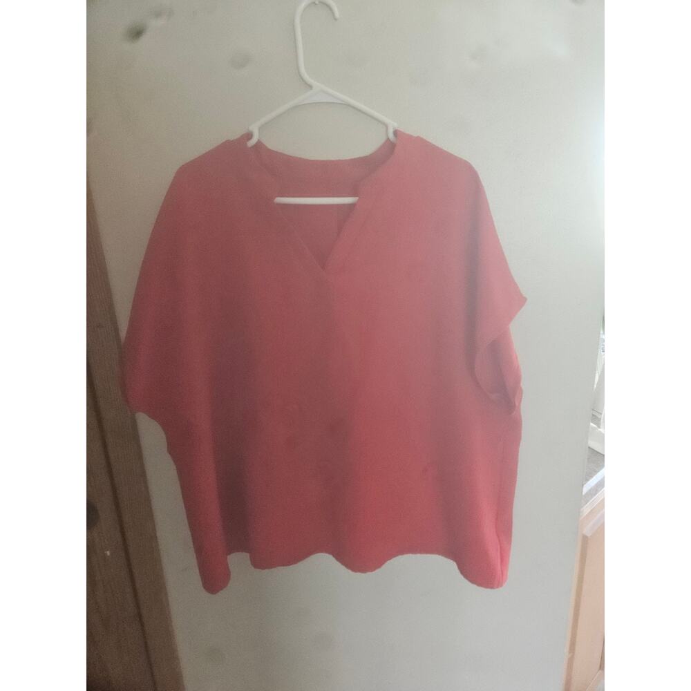 Shein Curve 3XL Bright Red Textured V-Neck Blouse - Picture 3 of 6